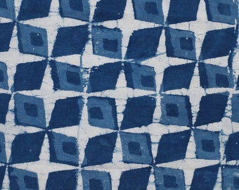 By The Yard Indigo Blue Fabric, Indian Cotton Fabric, Natural Vegetable Dye Fabric, Hand Block Printed Fabric, Summer Dress Fabric Abstract