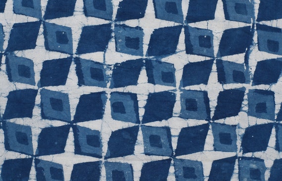 By The Yard Indigo Blue Fabric, Indian Cotton Fabric, Natural Vegetable Dye Fabric, Hand Block Printed Fabric, Summer Dress Fabric Abstract
