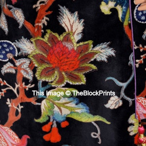 Black Floral Velvet Banyan Fabric Kimono Cotton Velvet Robe Long, Original OFMD break up robe Printed Kimono With Tassels THEBLOCKPRINT image 6