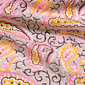Hand Block Print, Indian Cotton Fabric, Hand Stamped Fabric Print, Indian Mulmul, Paisley Print, Fabric By the Yard, Sewing Quilting Fabric