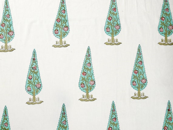 Green Hand Block print, printed cotton fabric, block printed fabric, Block print throw, block print dress big leaf print fabric by the yard