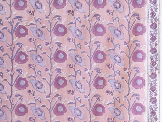 Poppy Print Lavender & Purple Hand block print, floral print, soft cotton fabric, Fabric floral fabric Sold by Yard Continous Cut 44" wide