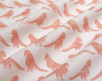 Mooie handblokgedrukte vogelstof, katoenen stof, Indiase stof, op maat gesneden stof, blokgedrukte katoenen dameskledinggewaad oranje