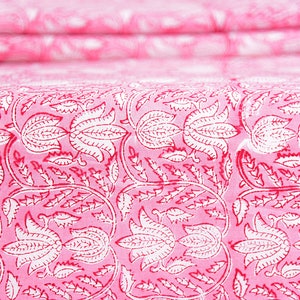 Pink Lotus print cotton Fabric By Yard womens clothing casual dresses block print fabric indian fabric vegetable dyes dress blanket