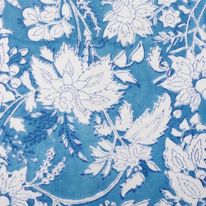 Ocean Blue Floral Print Fabric, Hand Block Print India Fabric Sold by yard, Block Print Fabric, Fabric For Dress, Beautiful Fine Print