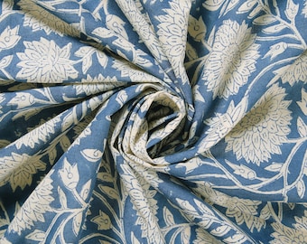 Beautiful Hand Block Printed Blue Fabric, Cotton Fabric, Indian Fabric, fabric by yard, Block Printed Cotton womens clothing robe