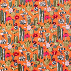 Orange Kaktus bedruckter Samtstoff indischer Stoff Blümchensamtstoff Lampenschirmstoff für Vorhang Quiltstoff