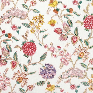 White Beautiful Hand Block Printed Floral Fabric, Cotton Fabric, Indian Fabric, fabric by yard, Block Printed Cotton womens clothing SPF-199