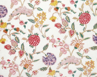 White Beautiful Hand Block Printed Floral Fabric, Cotton Fabric, Indian Fabric, fabric by yard, Block Printed Cotton womens clothing SPF-199