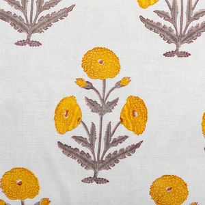 floral print cotton fabric block print fabric dress Vegetable dyed Indian fabric robe fabric by yard womens clothing White on Yellow Gray image 1