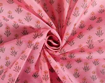Indian Chanderi Silk Block Print Fabric,Hand Block Printed Tiny Floral Dress Material Traditional Curtain Fashion Sewing Fabric by yard Pink