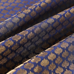 Tela brocada india Tela vendida cortada a medida - Tela de seda artística brocada azul dorada, Tela de seda india, Tela para vestido de novia Manualidades Costura