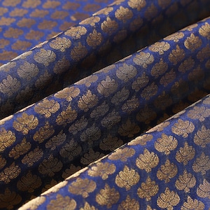 Indian Fabric Brocade Fabric sold by the yard - Blue Gold brocade Art silk fabric, Indian Silk Fabric, wedding dress fabric Crafting Sewing