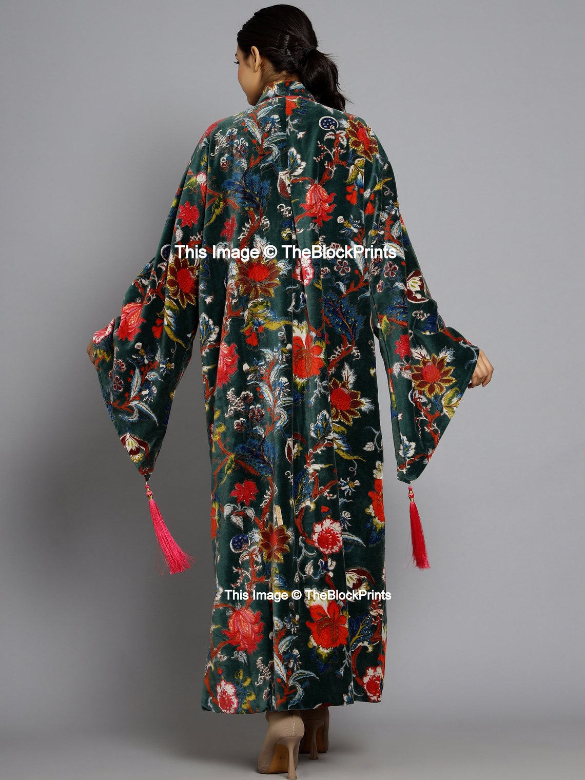 Ofmd Robe OFMD Green Velvet Banyan Fabric Kimono Cotton Velvet Robe Long ...