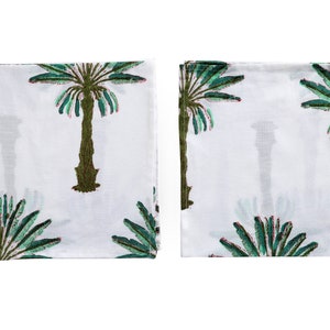 Green Palm Tree Printed Cotton Napkins, Cloth Napkins, Indian Block Print Napkins, 9&quot;x9&quot;Cocktail Napkin, 20&quot;x20&quot; Dinner Napkins