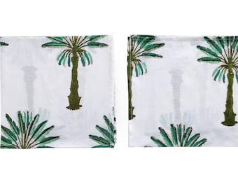 Servilletas de algodón con estampado de palmeras verdes, servilletas de tela, servilletas con estampado de bloques indios, servilletas de cóctel de 23 x 23 cm, servilletas de cena de 50 x 50 cm