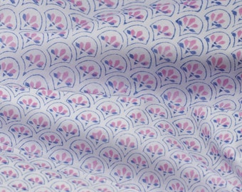 Blue Pink Fabric, Soft Voile Cotton Printed Fabric, Indian Fabric, Fabric Sold By Yard, Fabric for Beachwear, Sarongs, Dress Fabric