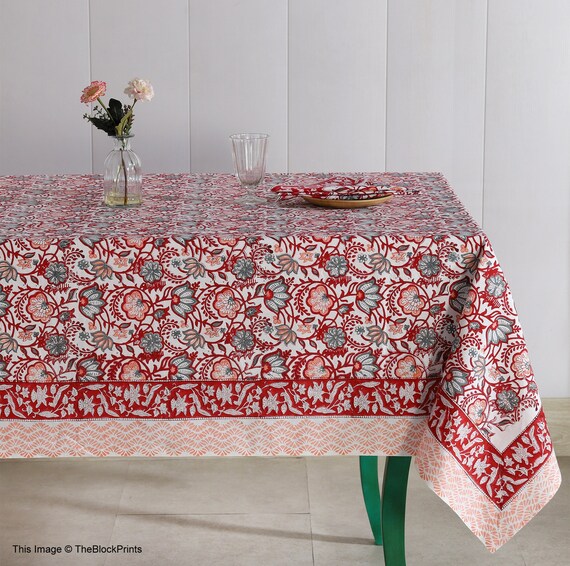 Hand block printed in Jaipur Peach Pink Green Tablecloth Rectangle Indian Cotton Tablecloth 100% Cotton Striped Patterned 4-6 seater Hand block printed in Jaipur Peach Pink Green Tablecloth Rectangle Indian Cotton Tablecloth 100% Cotton Striped Patterned 4-6 seater