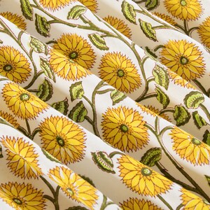 5 Yards hand blokprint stof, Indiaas ambachtelijk gebruik materiaal Indiase stof gele zon bloem servetten jurk naaistof