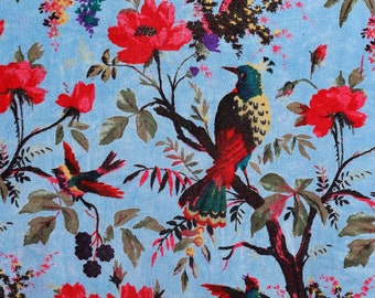 Blue Bird printed Velvet Fabric Indian Fabric Floral Print Fabric upholstery Fabric fabric for lampshade fabric for curtain quilting fabric