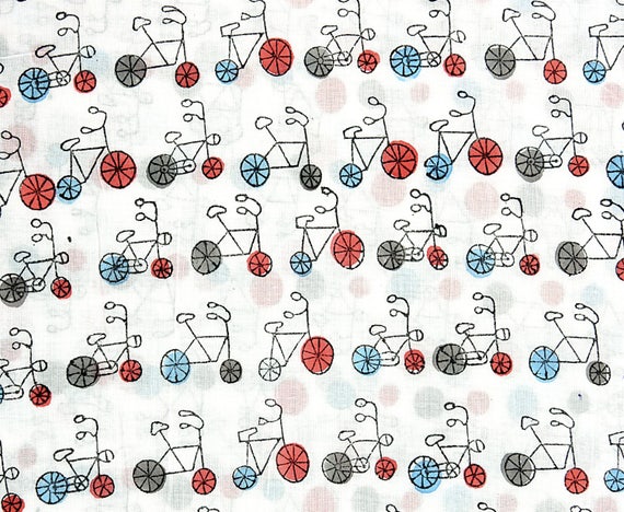 Bicycle print, Organic Cotton,Cycle Print, Indian Fabric, Boho Fabric, 44 inches, india fabric by the yard,hand dyed fabric,Hand Block print