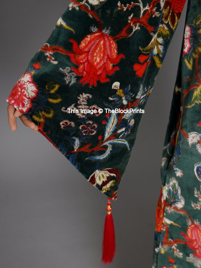 Ofmd Robe OFMD Green Velvet Banyan Fabric Kimono Cotton Velvet Robe Long ...