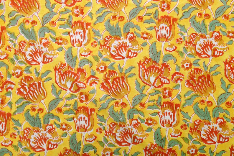 Pure Cotton Fabric , Flower Block Print Fabric , Women Dressmaking Fabric , Voile Soft Cotton ,Lotus Flower Napkins Dress Sewing Fabric image 2