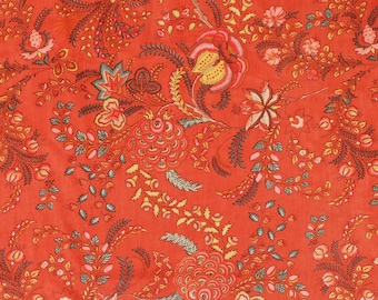 Orange Floral Hand Block Print Cotton Fabric - Soft Lightweight Dressmaking Fabric Indian Quilting Upholstery Fabric 44"
