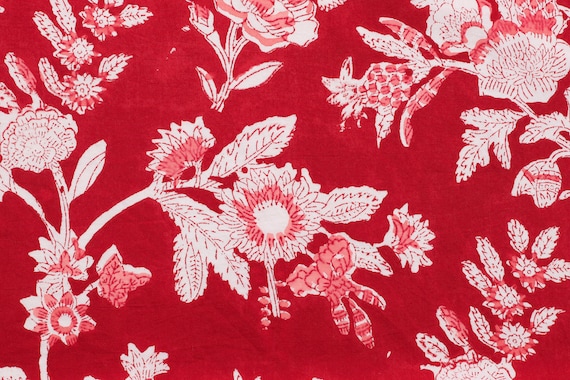 hand block print, soft cotton fabric, Flower print fabric, floral print dress fabric, Indian block printed fabric, block print dress fabric