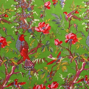 Grüner Vogel Print Baumwollstoff, Kimono-Stoff, Nähen Kimono-Stoff, Indische Stoff Masse, Bastelstoff, Roben Stoff OFMD