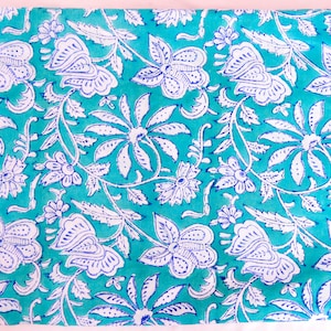 Beautiful Hand Block Print Fabric, Floral Print Cotton Fabric, Block Printed Indian Fabric Sold By Yard, Beautiful Green White Fabric