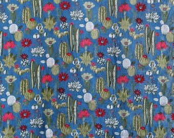 Tela de terciopelo con estampado floral, tela india de terciopelo azul, para tapicería, cortinas, cojines, confección de vestidos, algodón, 44"