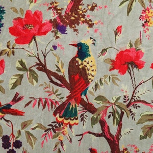 printed Velvet Fabric Indian Fabric Floral GREEN BIRD Print Fabric upholstery Fabric fabric for lampshade fabric for curtain quilting fabric