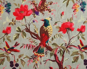 printed Velvet Fabric Indian Fabric Floral GREEN BIRD Print Fabric upholstery Fabric fabric for lampshade fabric for curtain quilting fabric