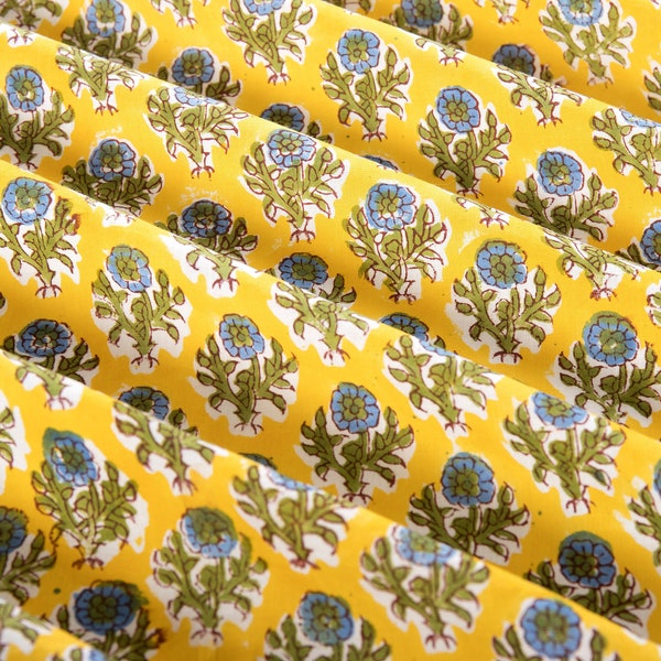 Hand block print, floral print, soft cotton fabric, Fabric modern floral fabric Indian print fabric womens dress fabric yellow color
