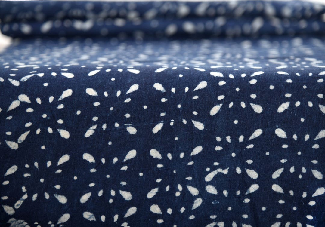 Indigo Hand Block Print Running Fabric Natural Cotton Abstract Print ...