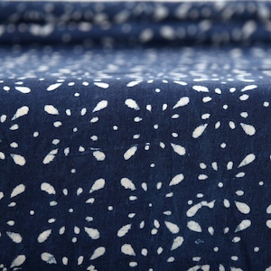 Indigo Hand Block Print Running Fabric Natural Cotton Abstract Print Fabric - Indigo Fabric for Sewing, Quilting, Dressmaking by the Yard