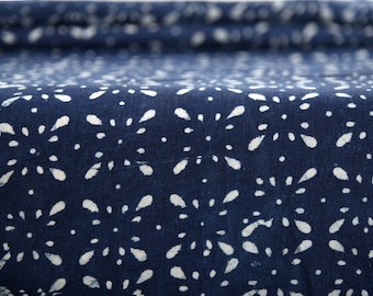 Indigo Hand Block Print Running Fabric Natural Cotton Abstract Print Fabric - Indigo Fabric for Sewing, Quilting, Dressmaking by the Yard