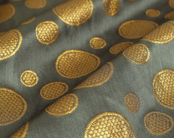 Brocade Fabric, Grey and Gold brocade, jacquard fabric, Art silk fabric, Indian Banarsi Brocade fabric, wedding fabric by the yard