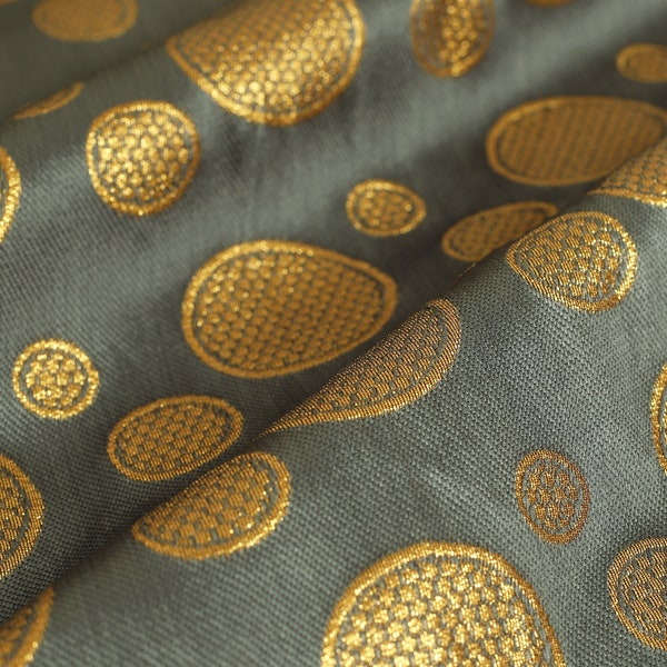 Brocade Fabric, Grey and Gold brocade, jacquard fabric, Art silk fabric, Indian Banarsi Brocade fabric, wedding fabric by the yard