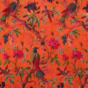 printed Velvet Fabric Indian Fabric Floral ORANGE BIRD Print Fabric upholstery fabric for lampshade fabric for curtain quilting fabric