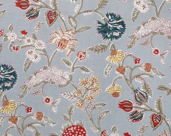 Grey Beautiful Hand Block Printed Floral Fabric, Cotton Fabric, Indian Fabric, fabric by yard, Block Printed Cotton womens clothing