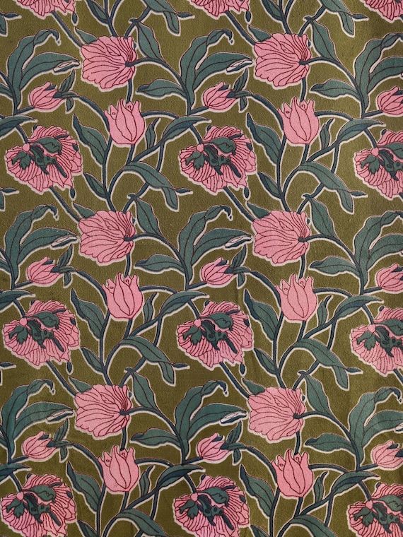 Olive green pink floral printed Velvet Fabric Indian Fabric Floral Velvet Fabric upholstery fabric for lampshade fabric for curtain fabric