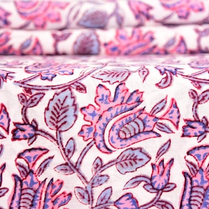 Block Printed Cotton Fabric Hand Printed Indian Fabric, Soft Cotton by the yard Fabric in Blue on white background, fabric for summer dress