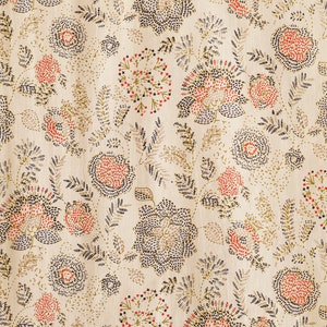 Beige Beautiful Hand Block Printed Flower Fabric, Cotton Fabric, Indian Fabric, fabric by yard, Block Printed Cotton womens clothing