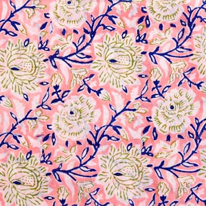 Lotus flower print Hand Block Printed Pink Fabric, Cotton Fabric, Indian Fabric, fabric by yard, Block Printed Cotton womens clothing robe
