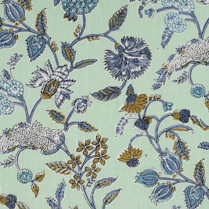 5 Yard grüner weicher Baumwoll-Stoff geblümter Stoff Block Print weicher Baumwollstoff Druck Baumwollstoff Näher Themenstoff modernes florales Gewebe