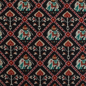 Black Elephant Ikat Printed Cotton Fabric, Sewing Kimono Fabric, Dressmaking Fabric, Indian Fabric By The Yard, Craft Sewing Fabric 44"