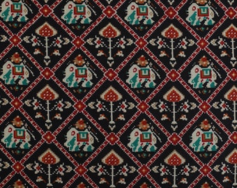 Black Elephant Ikat Printed Cotton Fabric, Sewing Kimono Fabric, Dressmaking Fabric, Indian Fabric By The Yard, Craft Sewing Fabric 44"