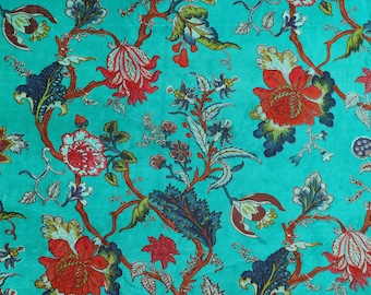 Tela de terciopelo floral, tela de terciopelo india, tela de terciopelo estampada para tapicería, cortinas, cojines, confección de vestidos, algodón, color turquesa